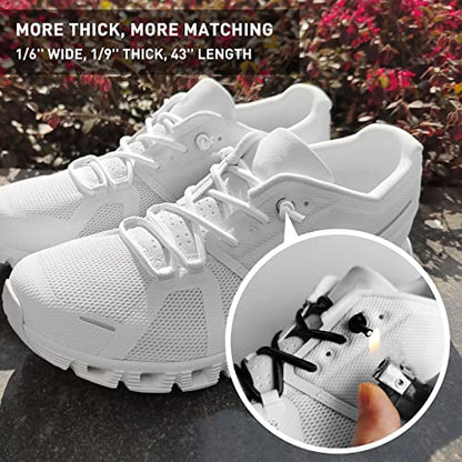 3 Pairs Elastic Shoe Laces Replacement Laces for Running Shoes,Stretch Oval Strings Replacement Shoestrings - color: White