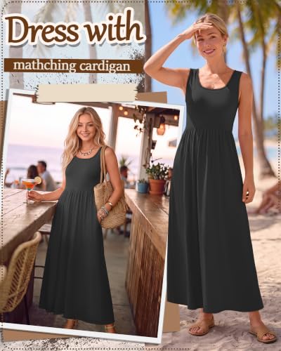 Women's Maxi Sundress Cropped Cardigan Set - color: Black, size: Large