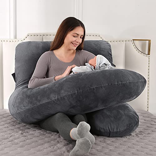Elover U Shaped Pregnancy Pillow,Full Body Maternity Support - color: Velvet -Black