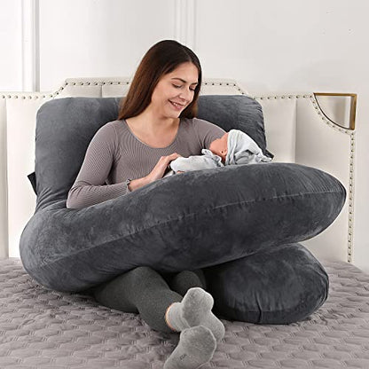 Elover U Shaped Pregnancy Pillow,Full Body Maternity Support - color: Velvet -Black