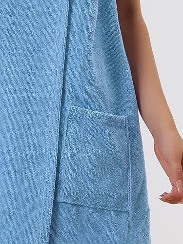 cheibear Women Terry Towel Dress Wrap Bathrobe with Pockets Headband - color: Blue, size: X-Small