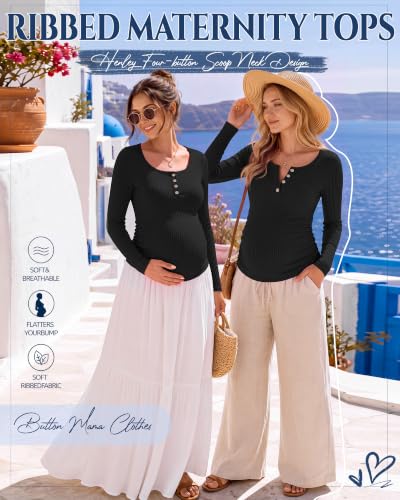 Maternity Long Sleeve Shirt Pregnancy Top - color: Black, size: XX-Large