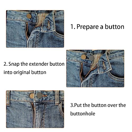 12 Pcs Button Extenders for Jeans, Waist Extender for Jeans, Button Extender, Pants Button Extenders for Men, Button Extender for Pants, Jeans Button Extender (Black, Khaki, Blue)