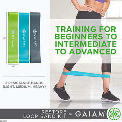 Gaiam Restore Loop Band Kit,Set of 3, Light, Medium,Heavy Lower Body Loop Resistance Bands for Legs and Booty Exercises & Workouts,15"x 4"Bands