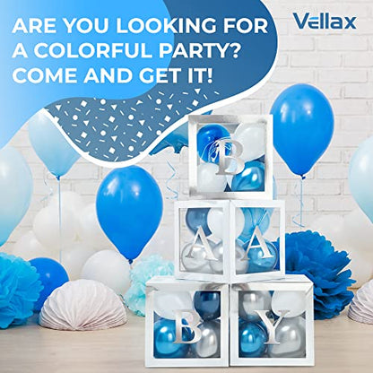 44-Pc Baby Shower Boxes & Balloons, Gender Reveal - Silver & Blue - color: Silver Boxes With Silver & Blue Balloons
