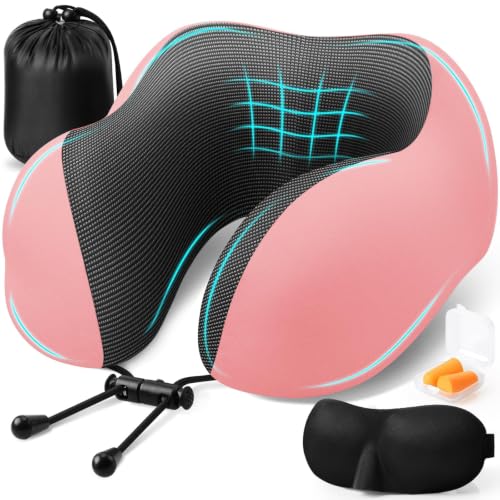 ExploreBliss Travel Pillow, Memory Foam Neck Pillow Airplane, Pink - color: Pink