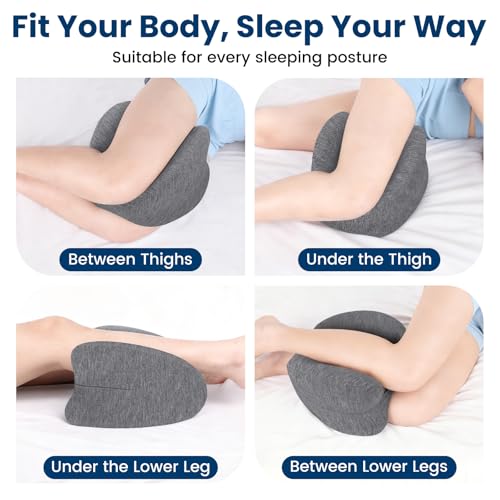 Knee Pillow for Side Sleepers Hip Pain, Gel Memory Foam, Grey - color: Grey