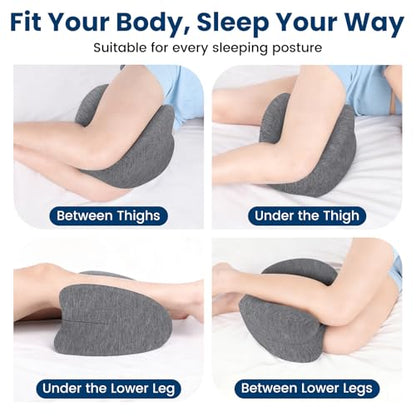 Knee Pillow for Side Sleepers Hip Pain, Gel Memory Foam, Grey - color: Grey