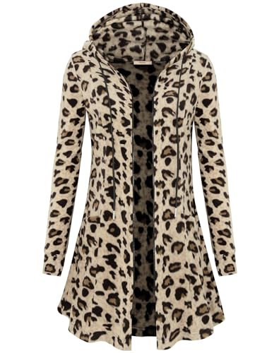 Miusey Womens Zip Up Long Hoodie Jacket Lightweight Tunic Sweatshirt Open Front Cardigan - color: 2# Leopard-fleece, size: X-Large