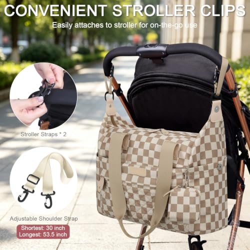 Pritent Diaper Bag Tote Waterproof Maternity Baby Bags with Pacifier Case - color: Plaid, size: Medium