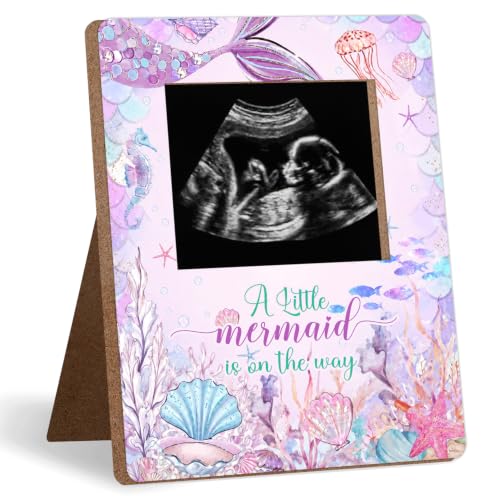 Mermaid Baby Shower Decor Frame, A Little mermaid is on the way Baby Shower Party Supplies, for Expecting Parents-to-Be Keepsake Gifts, Pregnancy Milestone Keepsake, Gender Reveal Gifts - color: Purple