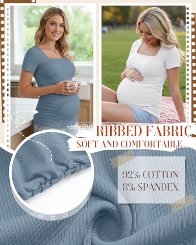 Huukeay 4 Pack Women's Short Sleeve Maternity Shirts - color: Navy Blue, Heather Gray, White, Haze Blue, size: X-Large
