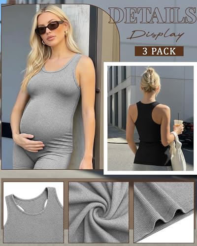 Locoowai 3 Pack Women's Maternity Tank Tops - color: White, Light Gray, Black, size: X-Large