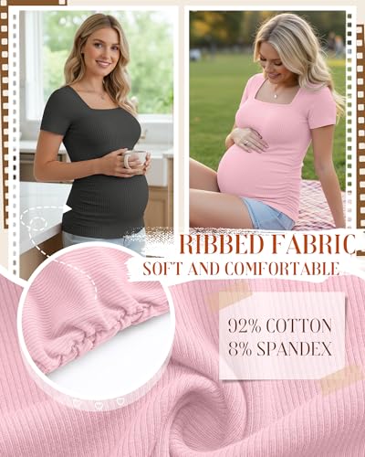 Huukeay 4 Pack Women's Short Sleeve Maternity Shirts - color: Black, Dark Gray, Light Blue, Pale Pink, size: Medium