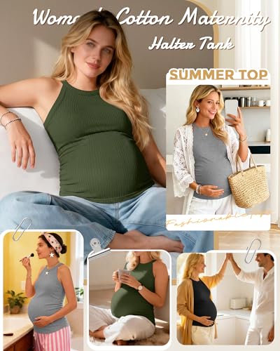 3 Pack Women's Maternity Tank Tops - color: Black, Light Gray, Army Green, size: Large