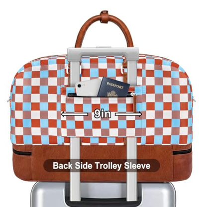 IBFUN Weekender Bags for Women, 3PCS Travel Set with Shoe Compartment 21.6 - color: A19-brown+checkered
