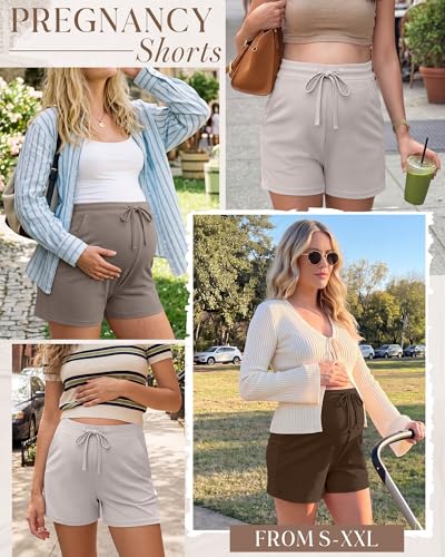 3 Pack Women Maternity Shorts - color: Apricot, Light Coffee,brown, size: X-Large