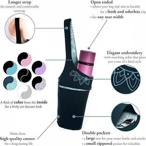 Yoga Mat Bag & Carrier with Pockets for Women - color: Teal 2 Tone