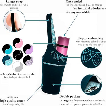 Yoga Mat Bag & Carrier with Pockets for Women - color: Teal 2 Tone