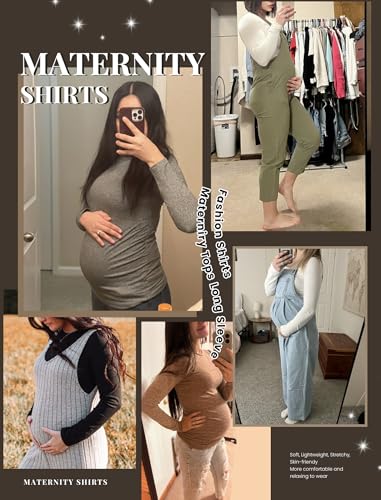 Ekouaer Women's Maternity Crew Neck Long Sleeve Tee 3 Pack - color: 3pcs Black / Grey / White, size: Medium