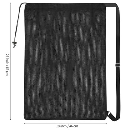 NATURAL STYLE Large Mesh Drawstring Backpack Bag, Gym Sports String Bag, Outdoor Workout Beach Swim Bag (Black) - color: Black