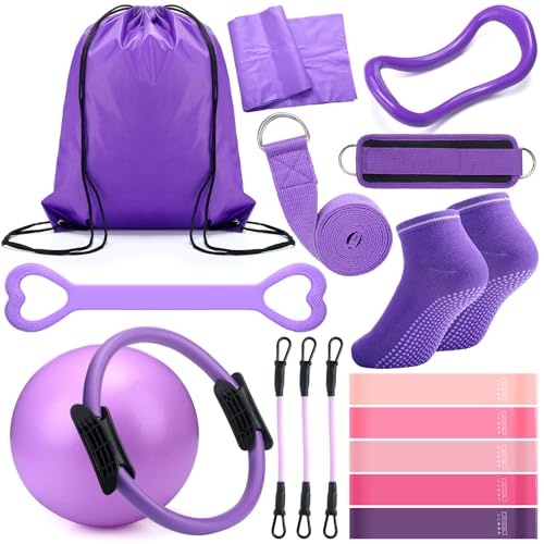 RoundFunny 18Pcs Pilates Ring Set, Women Exercise Accessories - color: Purple
