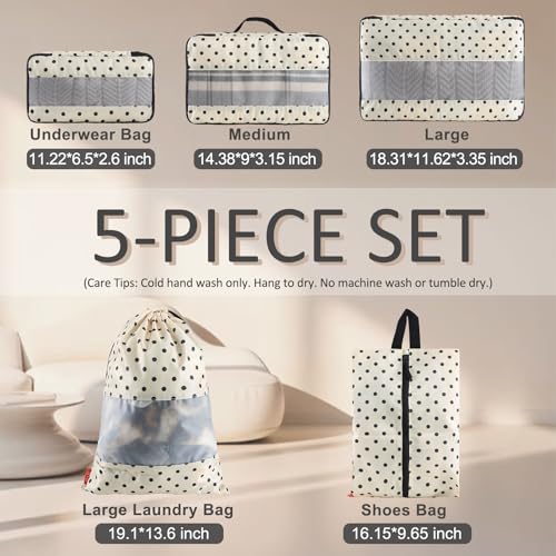 U+U 5 Set Packing Cubes, Travel Organizers with Shoe Bag (Polka Dot) - color: Polka Dot