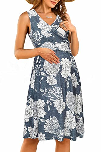 OUGES Women's Wrap Tank Breastfeeding Nursing Maternity Dress - color: Sleeveless-floral18, size: Medium