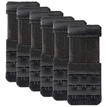 Women's Bra Extender 3 Hook / 2 Hook Bra Extension Strap Soft and Comfortable - color: 6 Pcs Black, 3 Hook 1/2 Inch(1.3cm)