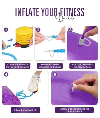 ROMIX Exercise Ball, Anti-Burst Yoga and Birthing Ball with Pump, Home Use - color: Purple