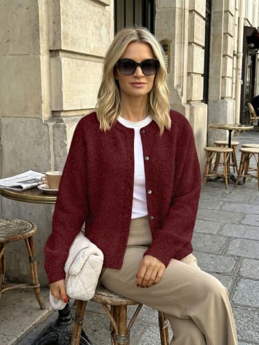 LILLUSORY Womens Crew Neck Button Down Cardigan Sweater - color: Burgundy, size: X-Large