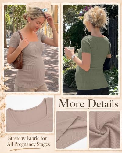 Ficerd 4 Pack Women's Maternity Shirts - color: Camel, Coffee, Apricot, Gray Green, size: X-Large