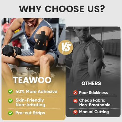 TEAWOO PreCut Kinesiology Tape for Shoulder (Black 20 Pcs) - color: Black