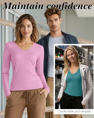 Xaatren 4 Pack Women's Under Scrubs Long Sleeve Shirts - color: Black, White, Lake Green, Pink, size: Large