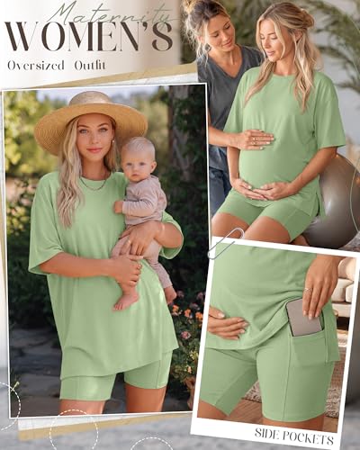 Huukeay Women's Maternity Set 2 Piece Outfits - color: Mint Green, size: Small