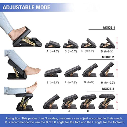 Under Desk Footrest, 4-Level Height Adjustable 12Modes Foldable Footrest - color: Brown