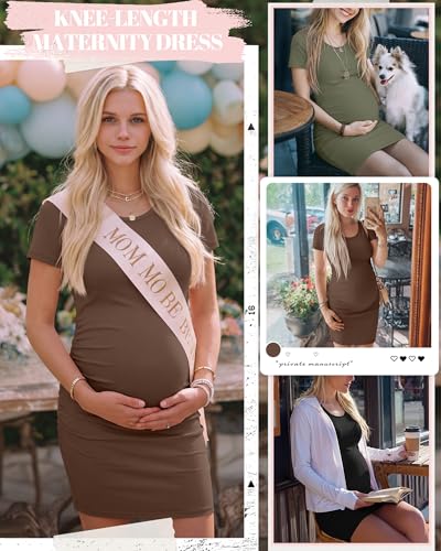 Riyiper 3 Pack Womens Maternity Short Sleeve Dresses - color: Black, Coffee, Army Green, size: Medium