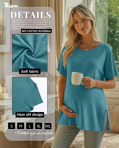 Riyiper 3 Pack Women's Maternity Tunic Cotton Shirts - color: Blue Green, Purple, Coffee Grey, size: Large