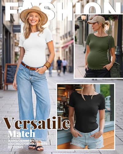 4 Pack Women's Maternity Ribbed Shirts - color: Black, White, Light Heather Gray, Army Green, size: Medium