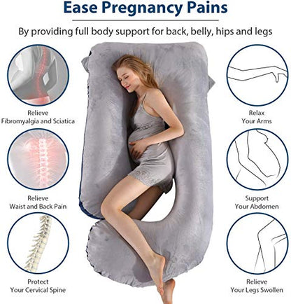Elover U Shaped Pregnancy Pillow,Full Body Maternity Support - color: Velvet-blue and Grey