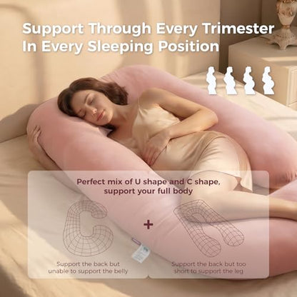 Momcozy Pregnancy Pillow for Sleeping - U Shaped Full Body Maternity Pillow - color: Cotton Blend - Pink