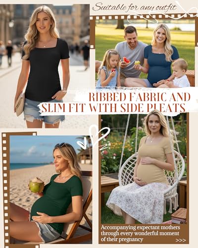 Huukeay 4 Pack Women's Short Sleeve Maternity Shirts - color: Black, Dark Green, Denim Blue, Apricot, size: Small
