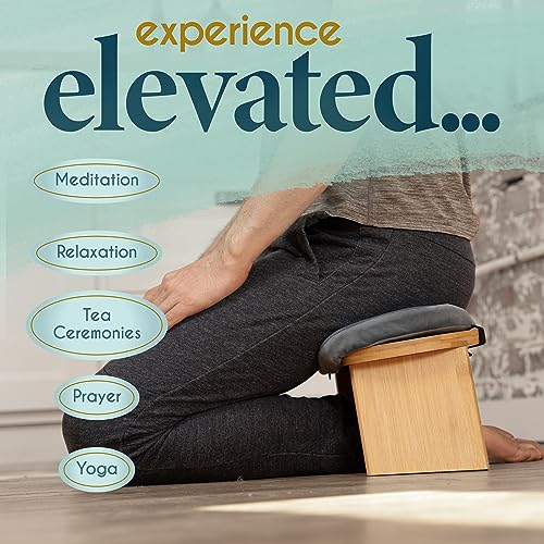 Florensi Bamboo Meditation Bench Foldable Ergonomic Prayer Stool Cushion - color: Sage Green