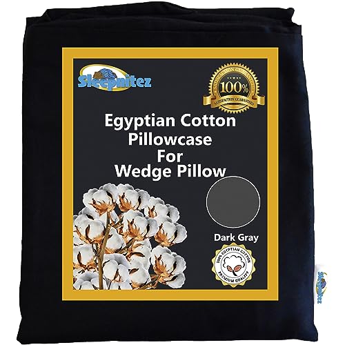 Sleepnitez 8" Wedge Pillow Cover, 100% Egyptian Cotton Sateen, Dark Gray - color: Dark Gray