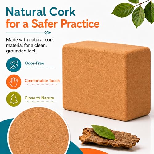 2 Pack Natural Cork Yoga Blocks, High Density Non-Slip Yoga Bricks for Pilates, Stretching, Balance and Flexibility Training - size: 9 x 6 x 4 Inch High Density