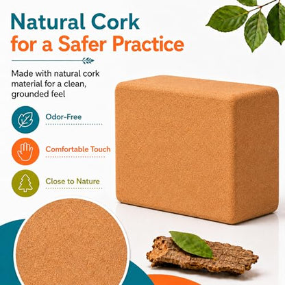 2 Pack Natural Cork Yoga Blocks, High Density Non-Slip Yoga Bricks for Pilates, Stretching, Balance and Flexibility Training - size: 9 x 6 x 4 Inch High Density