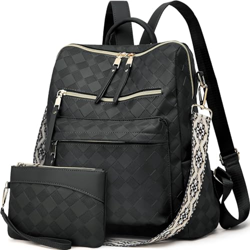 Makes Backpack Purse for Women PU Leather Casual Backpack Daily Travel Bag - color: Black Geometric