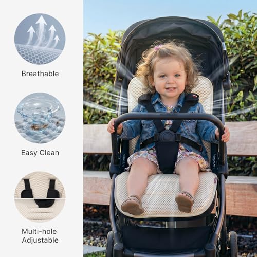 Momcozy Reversible Stroller Seat Liner, Mesh & Water-Resistant Sides - color: Khaki, size: Breathable Pad