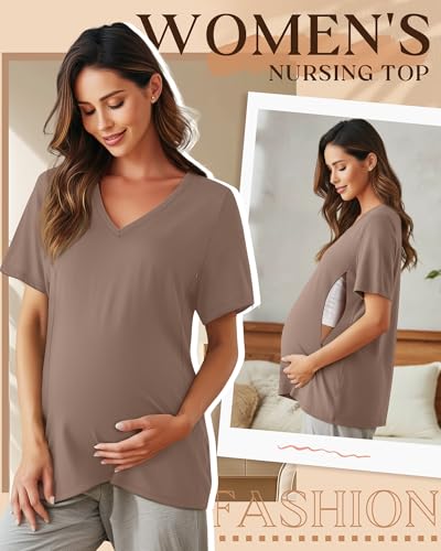 Women's Nursing Breastfeeding Shirts - color: Coffee, size: Large