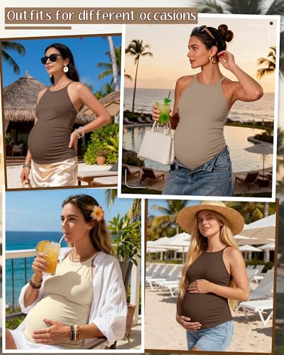 3 Pack Women's Maternity Tank Tops - color: Cream, Dark Khaki, Coffee, size: Small